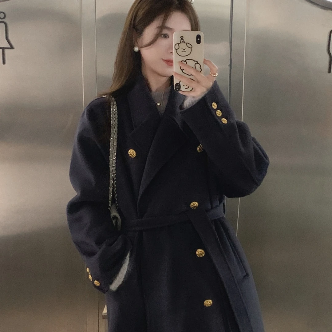 ASM ANNA◆浮雕小金扣~翻领长款毛呢外套 羊绒大衣AS4177