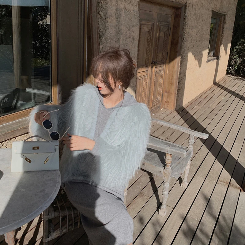 ASM ANNA◆雪织小草草~编织感100水diao毛拼接貉子毛短外套A9209