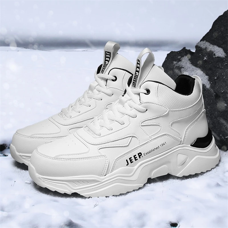 JEEPSPIRIT吉普男鞋2025冬季新款高帮小白鞋保暖男士休闲防滑棉鞋