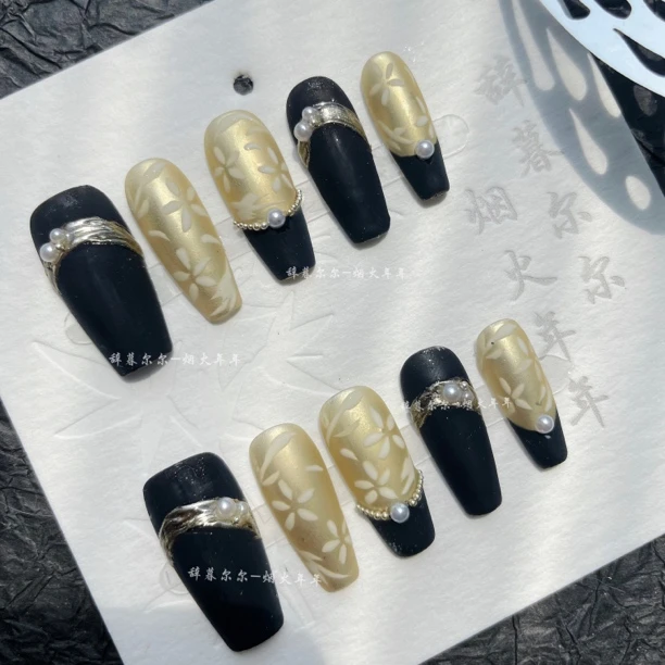 【浮生仙】暗纹手绘新中式国风手绘手工穿戴甲显白贵气