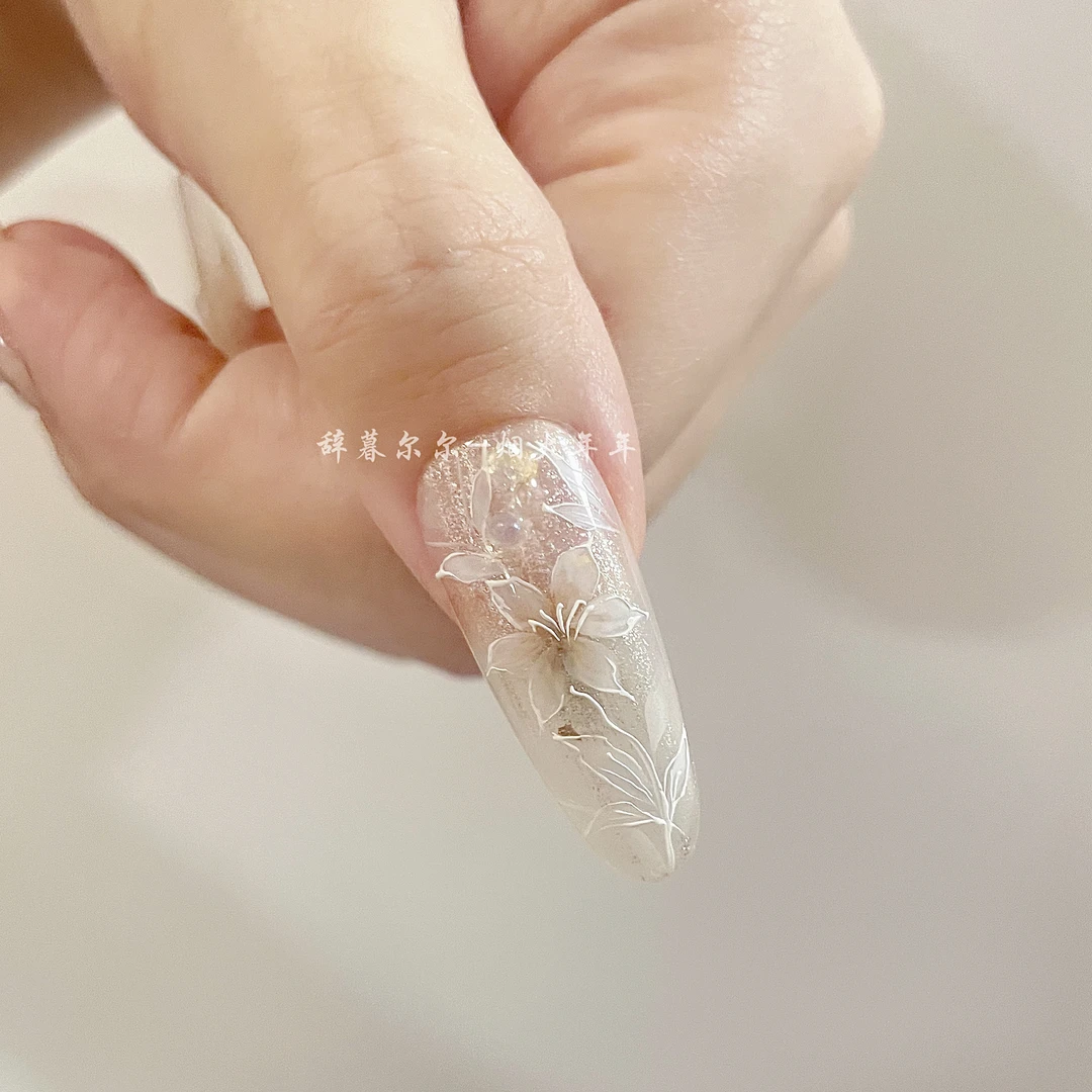 【百合】珍珠百合花手绘新中式纯手工穿戴甲温柔显白春夏