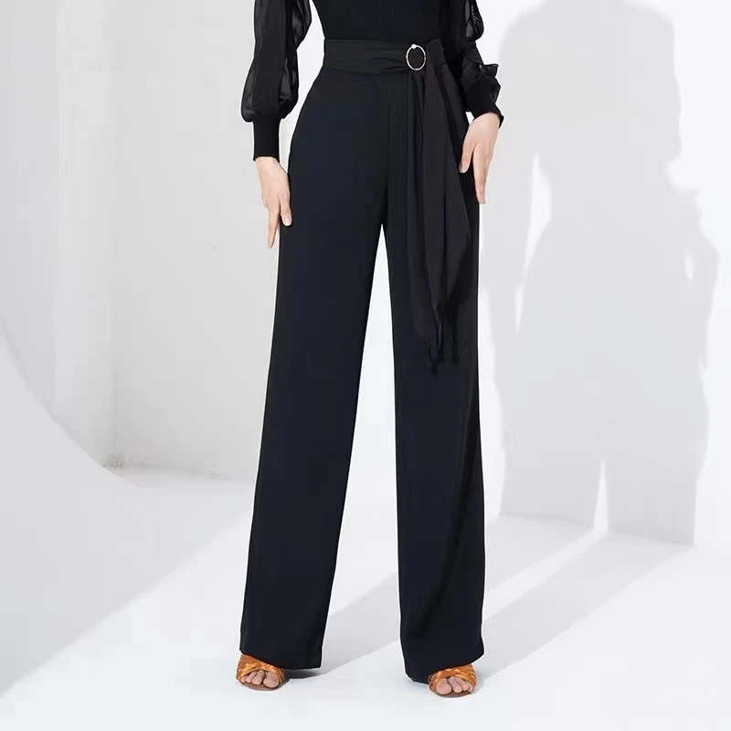 摩登舞裤女长裤高腰舞蹈华尔兹新款跳舞裤专业国标舞服拉丁舞裤子