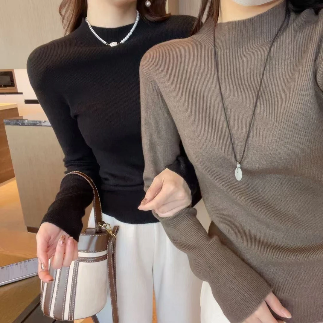 针织衫女半高领打底衫内搭秋冬洋气毛衣新款中领上衣DMJ-S54264