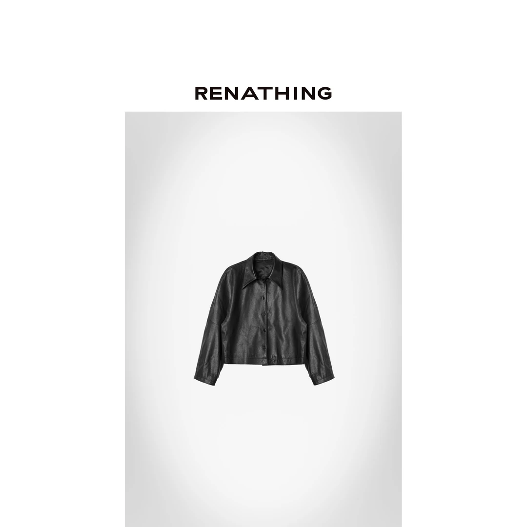 【RENATHING】小尖领经典宽松皮衣
