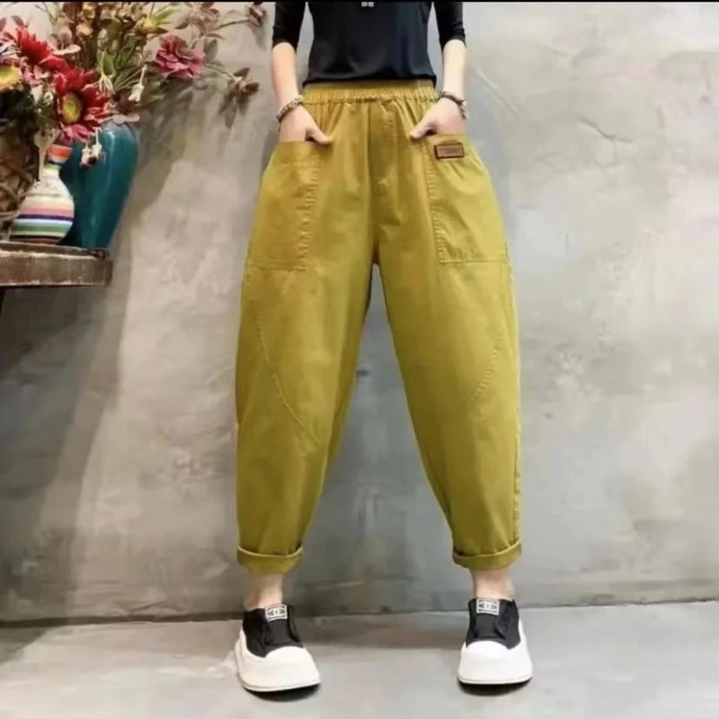 2025宽松新款夏季哈伦裤修身百搭透气薄款休闲高腰九分裤女裤1