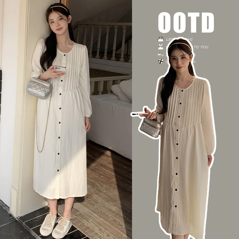 孕妇装2024秋装新款时尚显瘦温柔法气质式中长款孕妇过膝连衣裙子