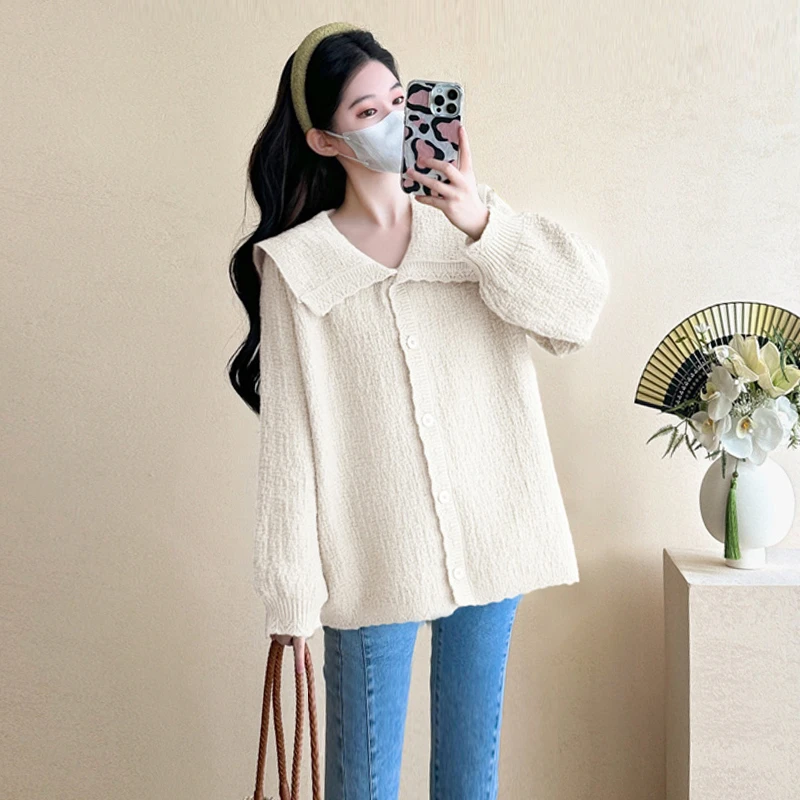 【伊伊】孕妇装春装时尚款2025新款孕妇上衣中长款洋气宽松长袖毛衣