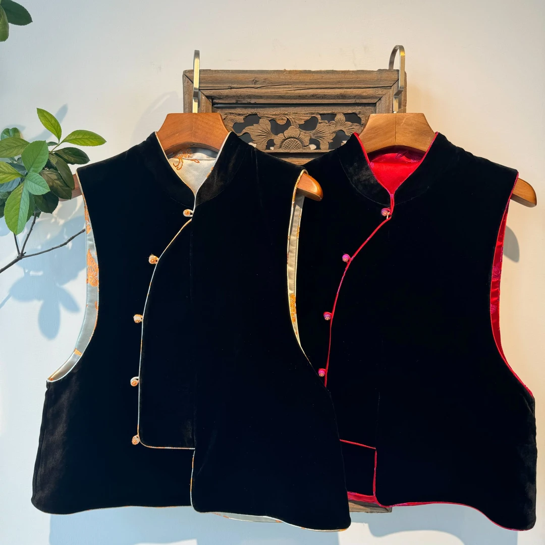 【素心】蝴蝶梦 新中式国风女2024秋冬新款复古盘扣丝绒坎肩马甲