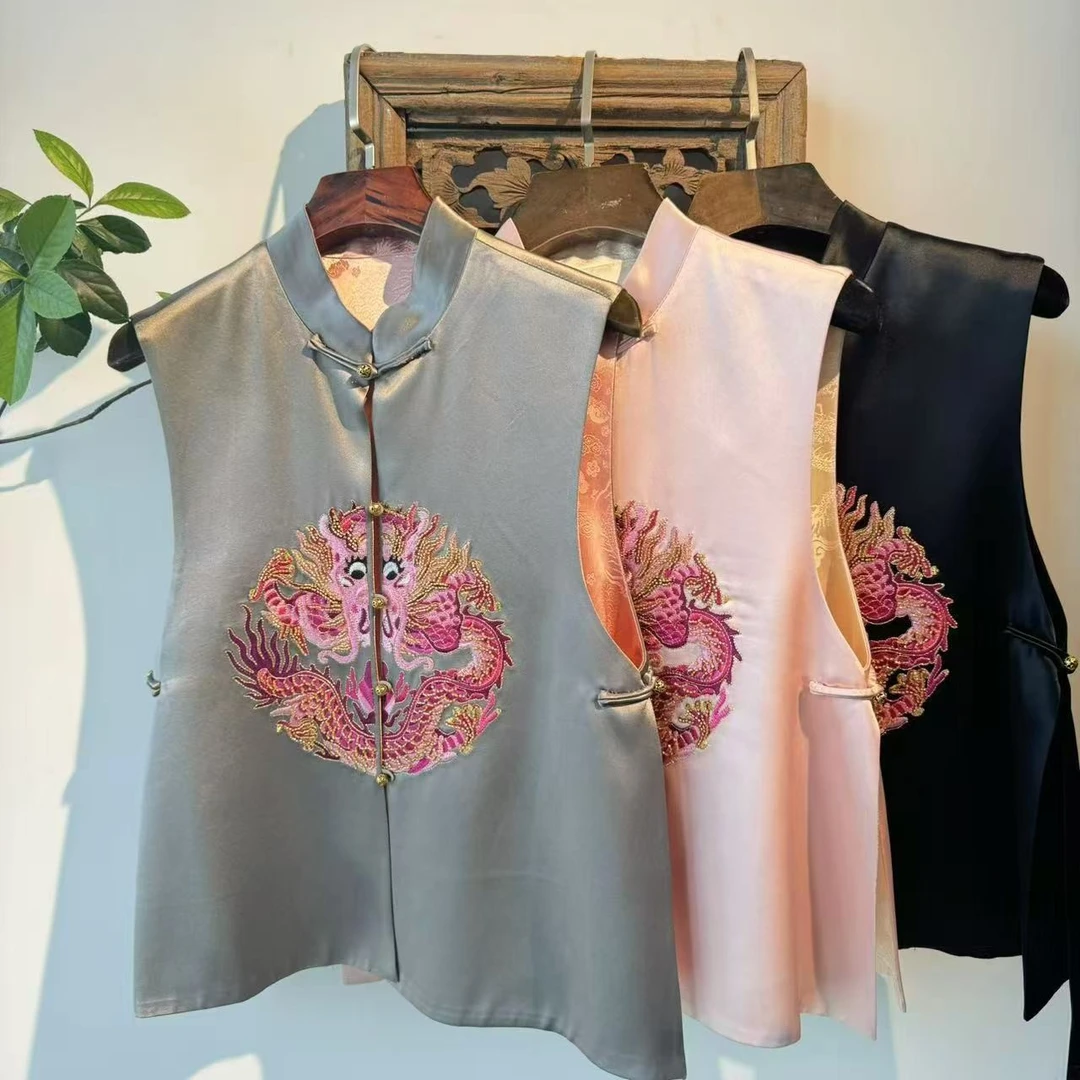 【素心】双龙齐鸣 2024秋季新款国风新中式盘扣钉珠刺绣双面穿马甲