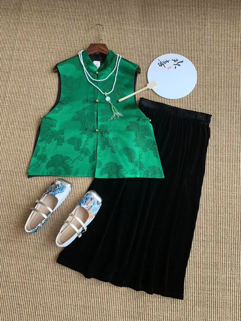 漱玉【松鼠葡萄】高端典雅新中式提花马甲背心女国风外搭马甲