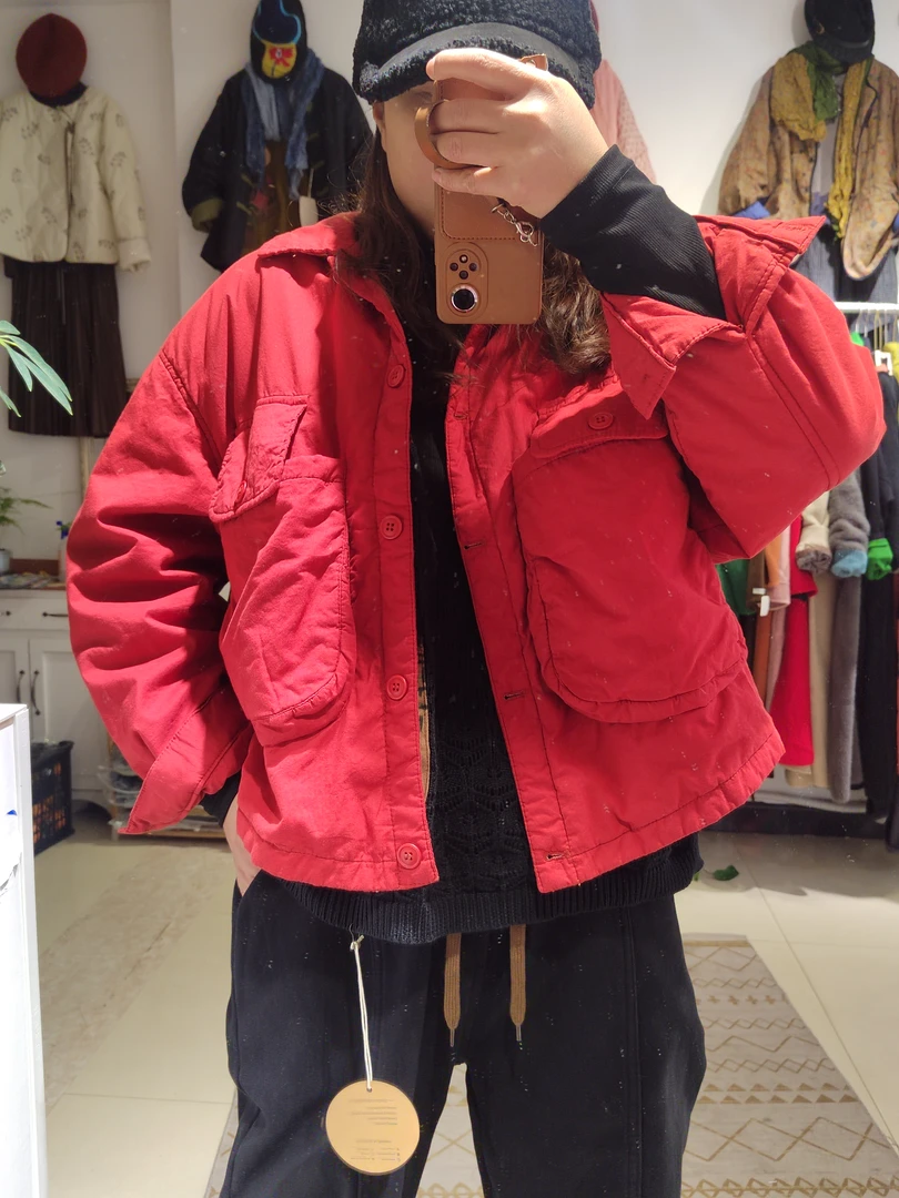 棉服外套短款休闲大口袋翻领棉外套