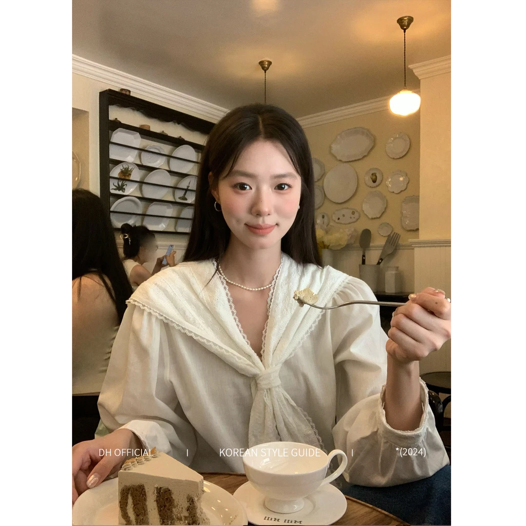 DH OFFICIAL 大花【白日幻想家】莱赛尔法式蕾丝花边海军领衬衫