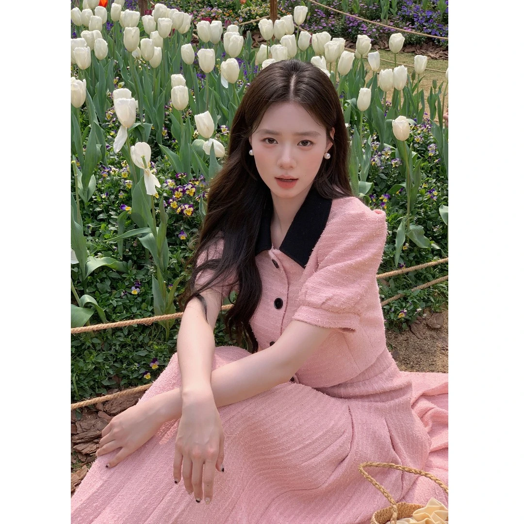 【现货】DH OFFICIAL 大花【金裕贞Jin】显瘦韩系ins柔桃粉小香风套装