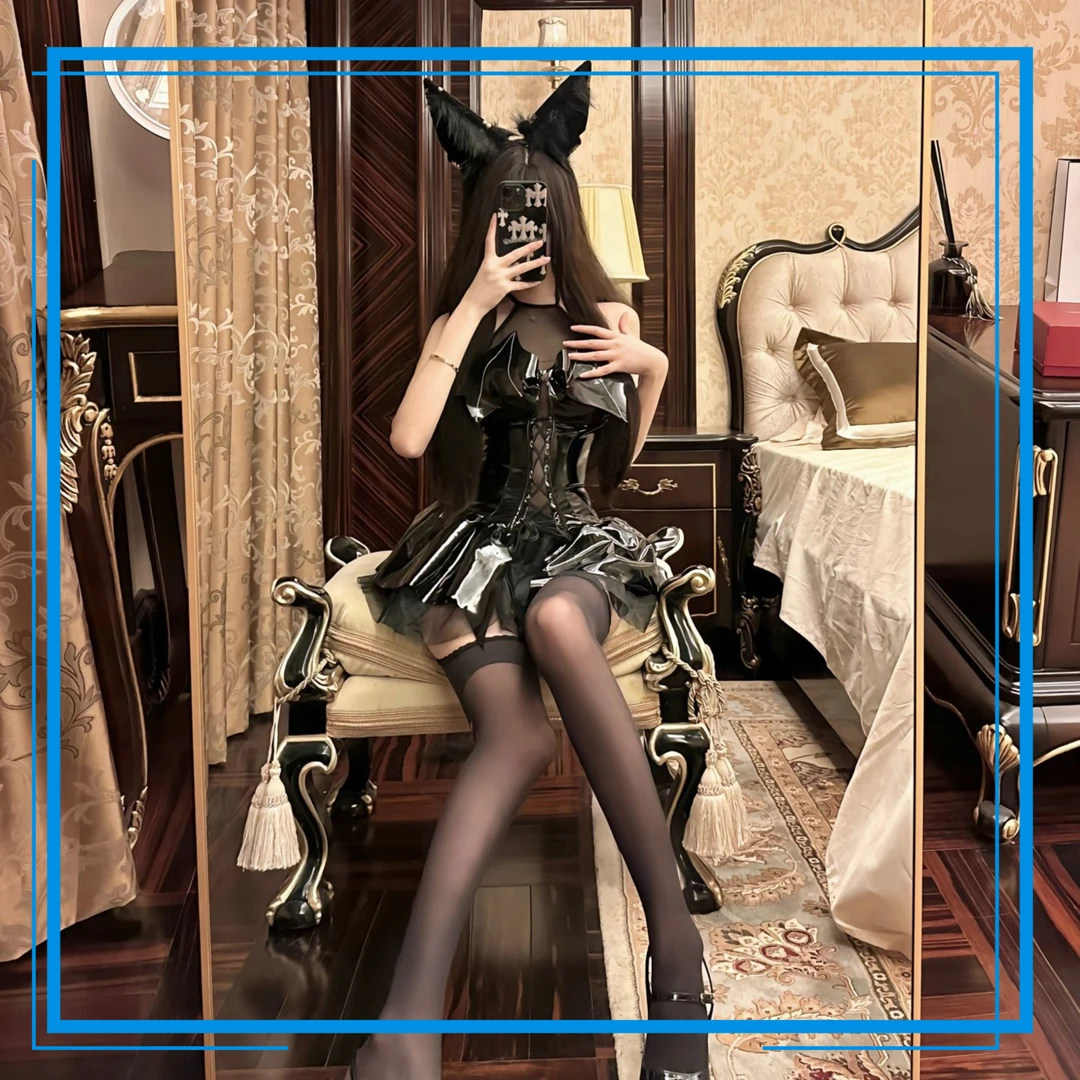 网红主播睡衣情调睡裙亮面PUjk绑带魔女蓬蓬裙网纱趣味套装显瘦ol