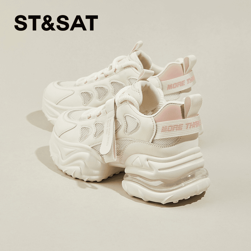 星期六厚底增高拼色老爹鞋透气网面鞋女款2024秋季新款运动小白鞋