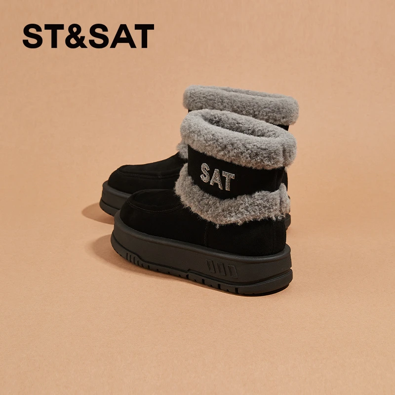 星期六真皮厚底雪地靴女款2024冬季爆款加绒加厚保暖毛毛棉鞋