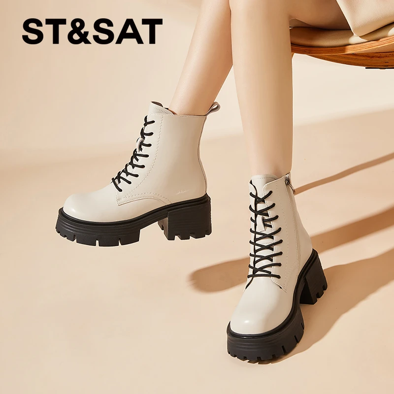 星期六真皮马丁靴女2023新款加绒厚底爆款短靴小个子英伦风靴子女