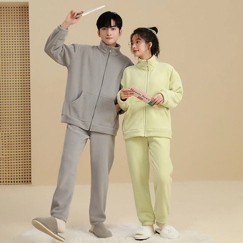 2023秋冬新款加绒加厚立领拉链款情侣精选舒棉绒家居服睡衣保暖