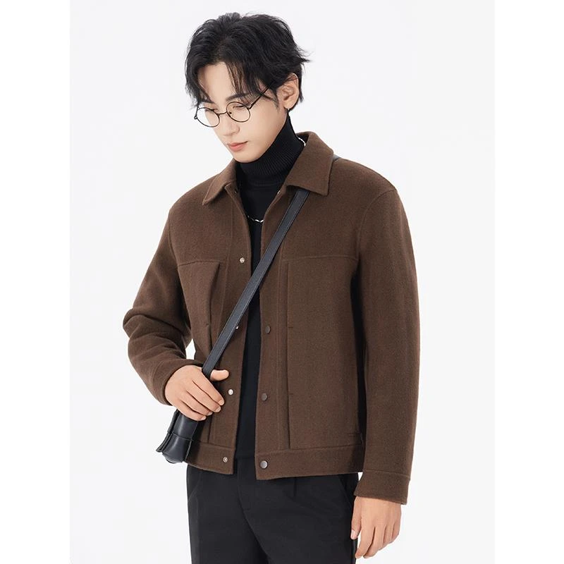 新款羊毛呢子夹克外套男士短款双面非羊绒2024秋冬新款高级感大衣