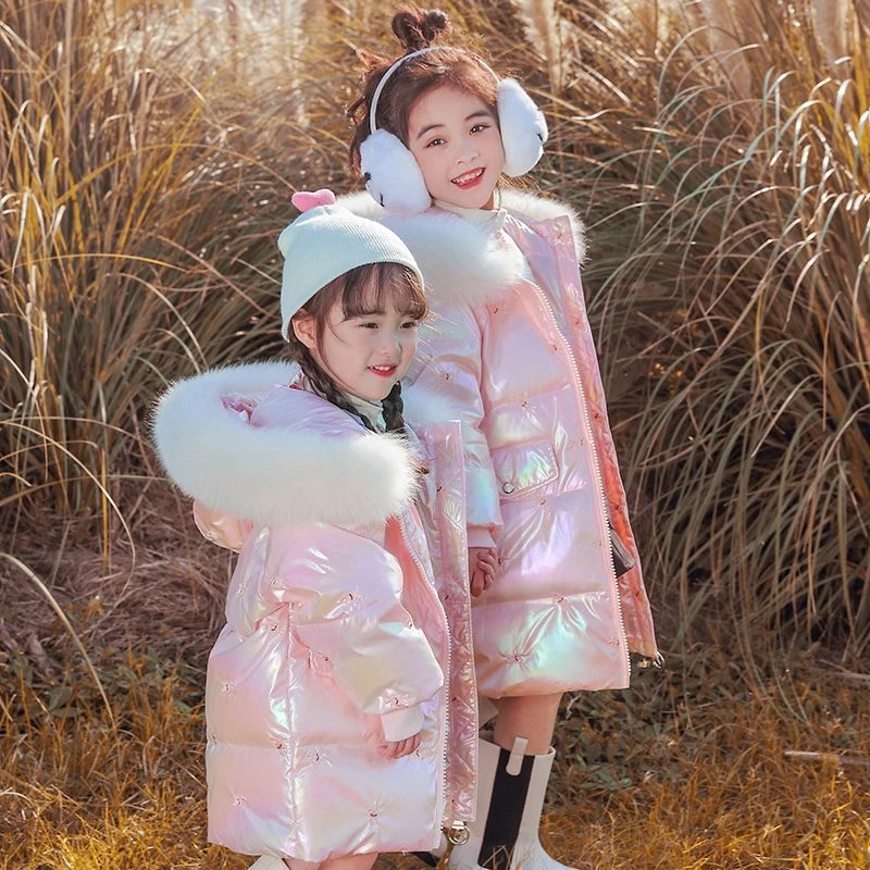 女童羽绒服儿童中长款新款洋气2023女孩小童加厚外套女大童冬季