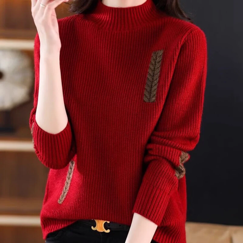 高领套头毛衣女2024年春秋新款宽松外穿内搭针织打底衫