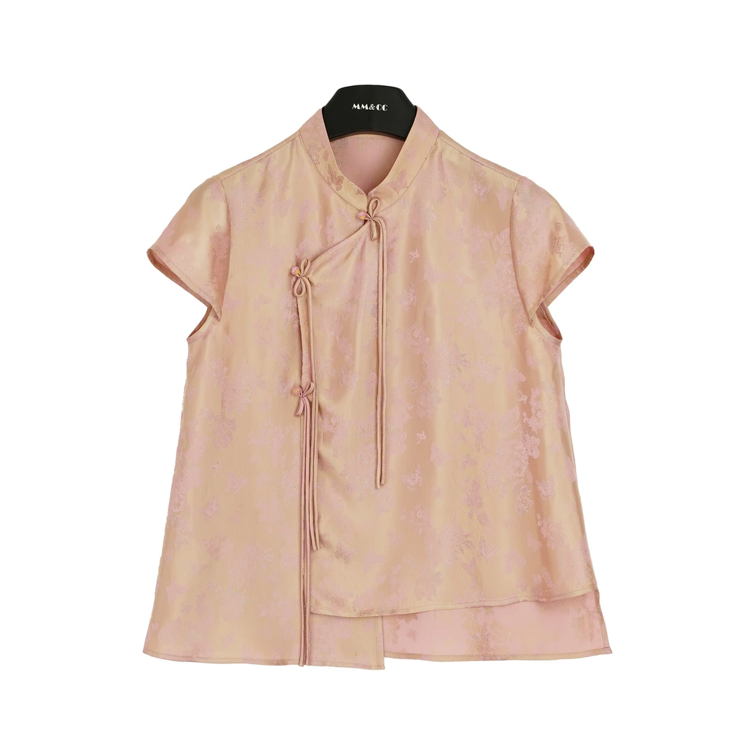 仫赐新中式国风立领斜开襟盘扣不规则下摆上衣MCFSY0231