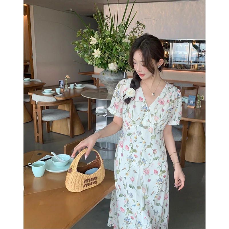 【宠粉回馈】马西西微胖大码V领碎花连衣裙女中长款a字裙显瘦裙子