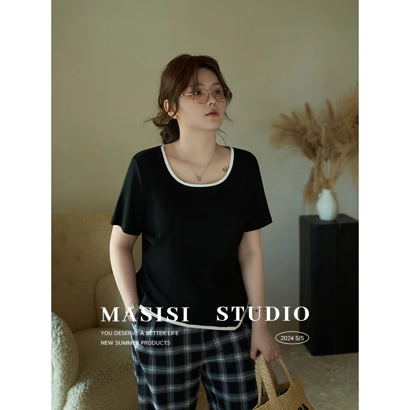 【宠粉回馈】马西西微胖大码拼接休闲假两件T恤女宽松显瘦短袖上衣