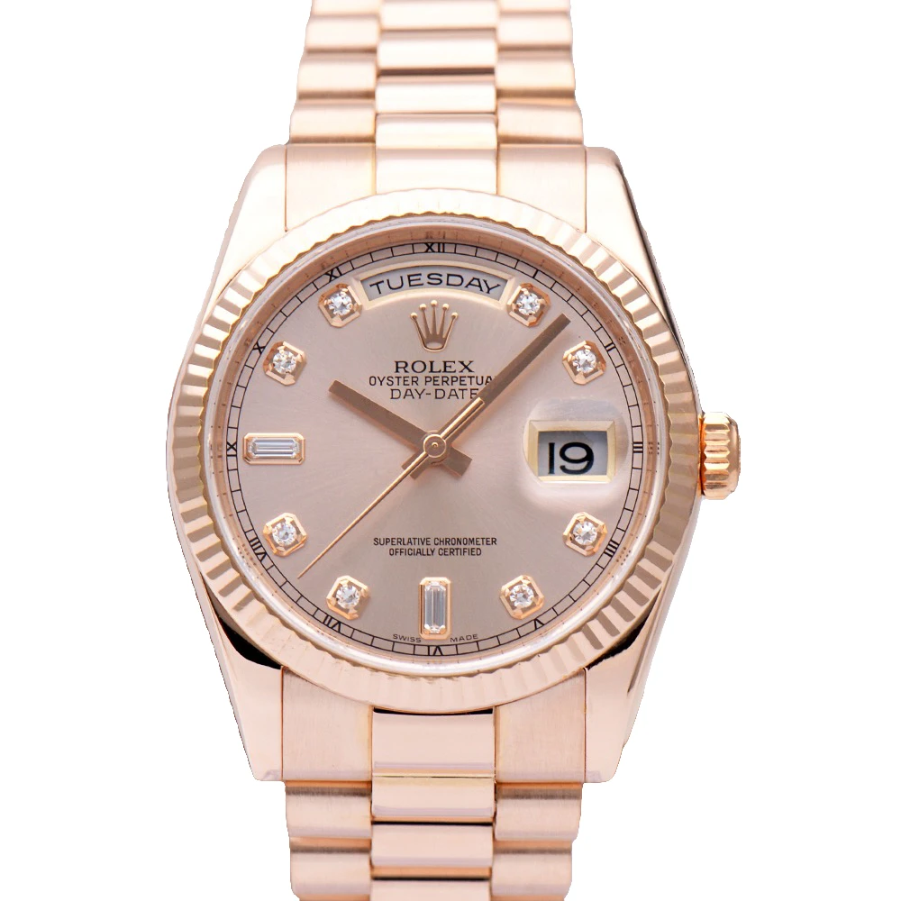 99新 Rolex/劳力士 星期日历型118235粉盘18k玫瑰金36mm男表