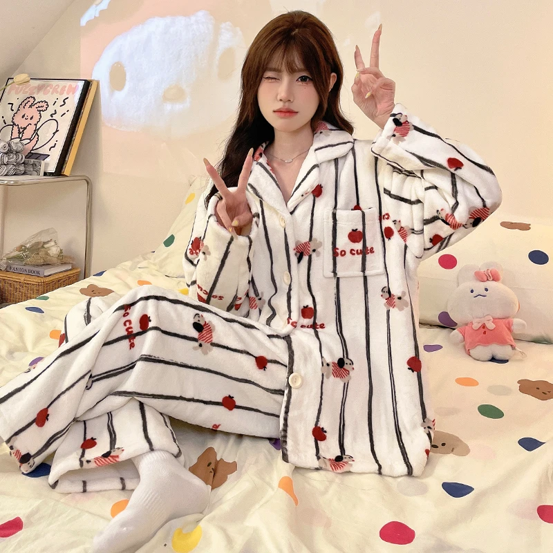 珊瑚绒睡衣女秋冬季加绒加厚2025新款爆款法兰绒可外穿家居服套装