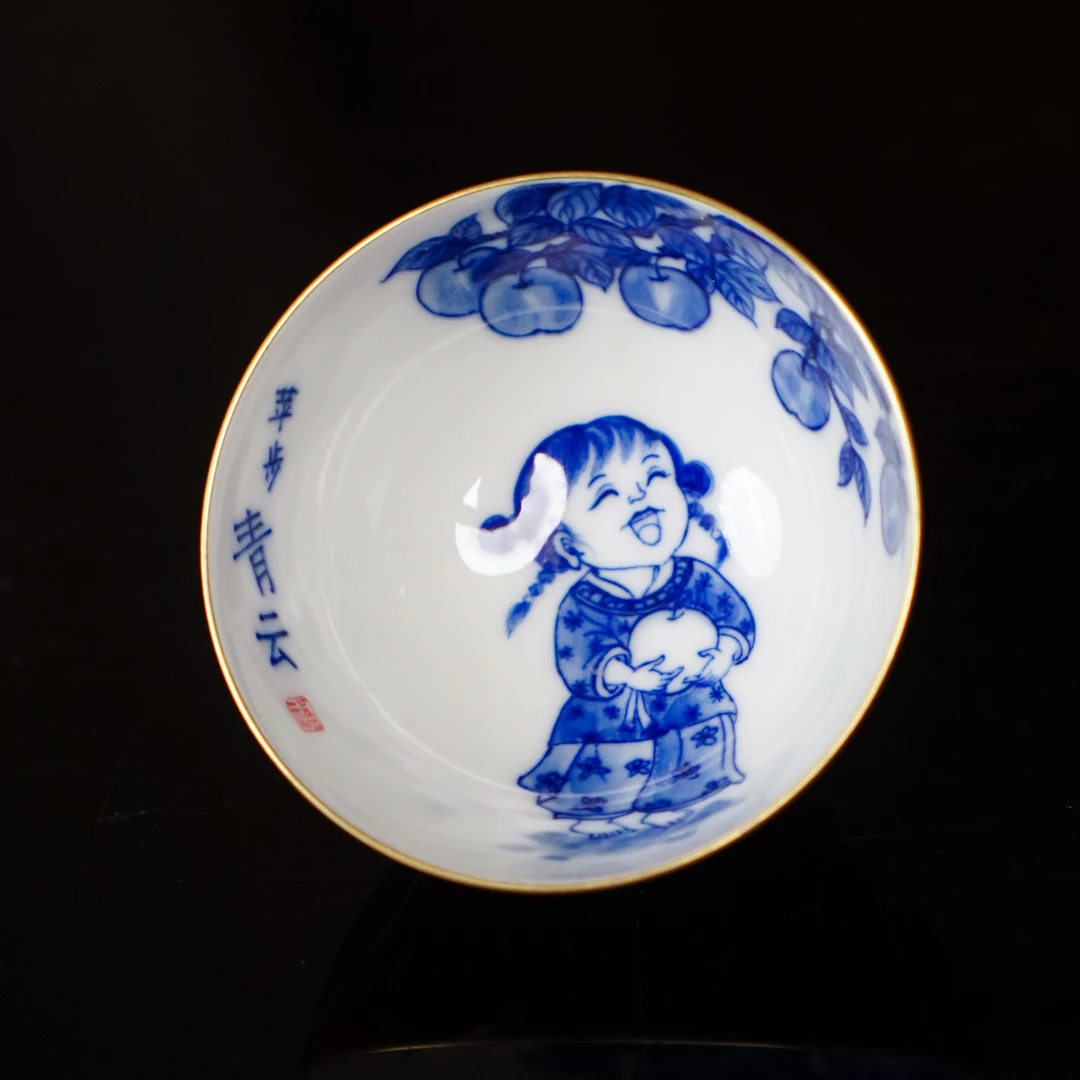 良朋  玫瑰红内绘平步青云童子杯 手工茶具茶杯纯手工专用 LP8379