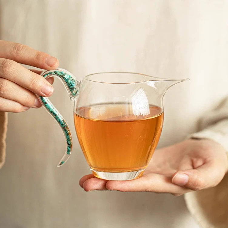 松石绿把手玻璃公道杯  加厚耐热茶道家用创意大号分茶CZB3344
