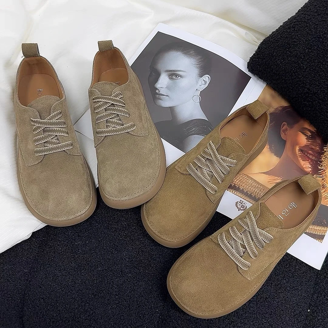 698 真皮英伦风系带勃肯鞋女鞋子2024新款秋冬百搭平底乐福鞋复古