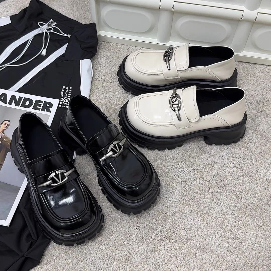 700-8 小皮鞋女厚底松糕鞋轻便真皮乐福鞋2024新款单鞋潮底厚5cm