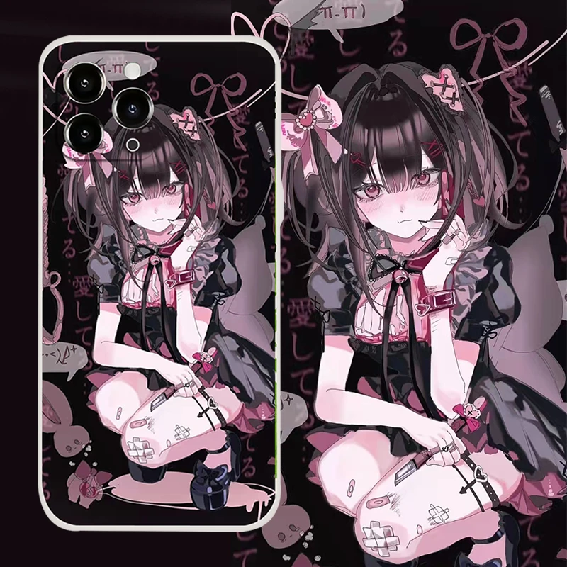 地雷系动漫少女手机壳适用于苹果14华为nova7OPPOa96小米9vivox21