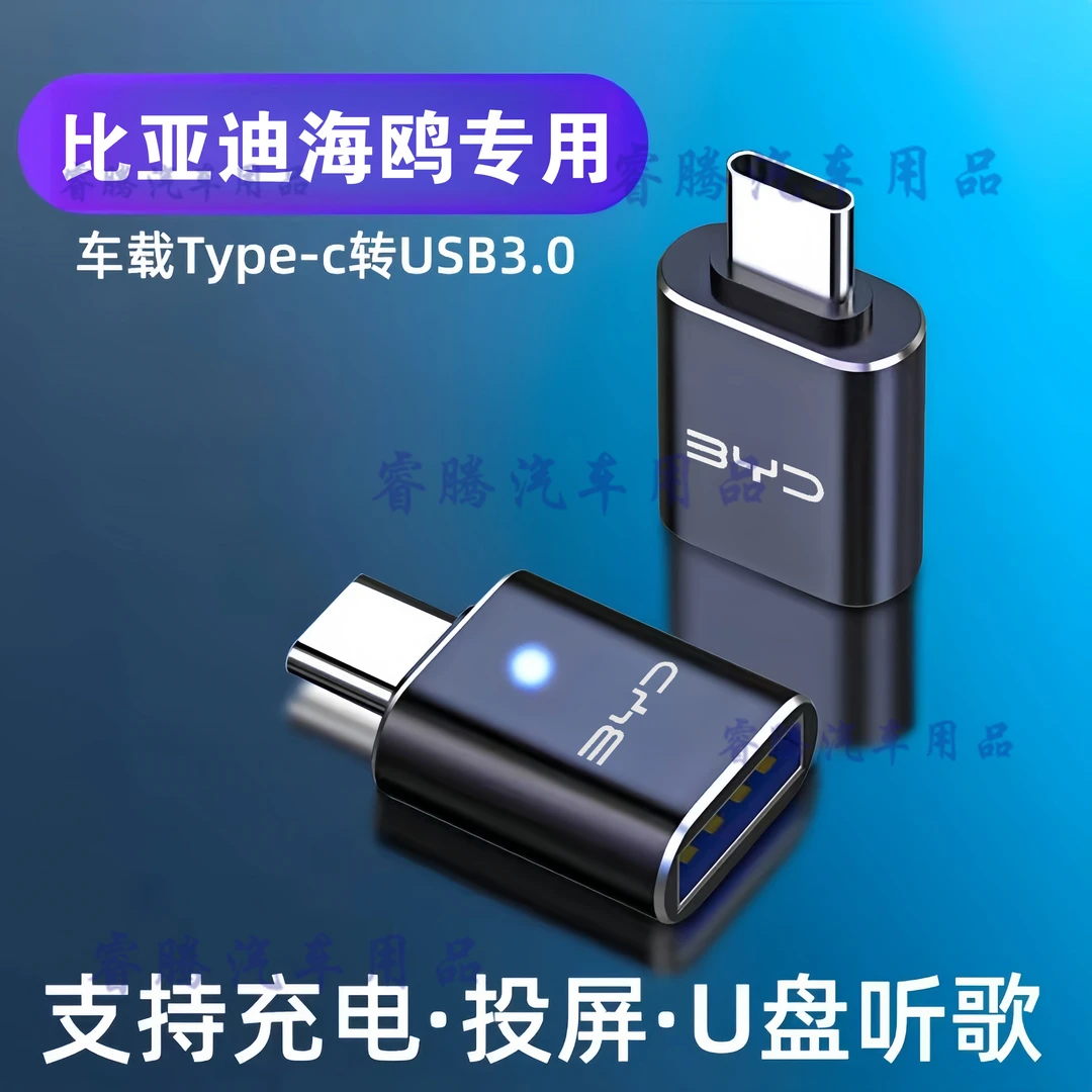 比亚迪海鸥汽车专用车载转接头Type-c转USB接口外接双用充电传输