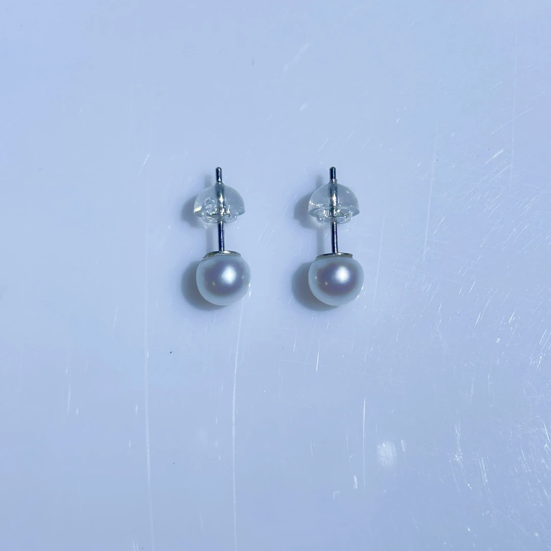 空姐素耳钉 天然无核珍珠 S925银针 养耳 时尚百搭简约 6-7mm
