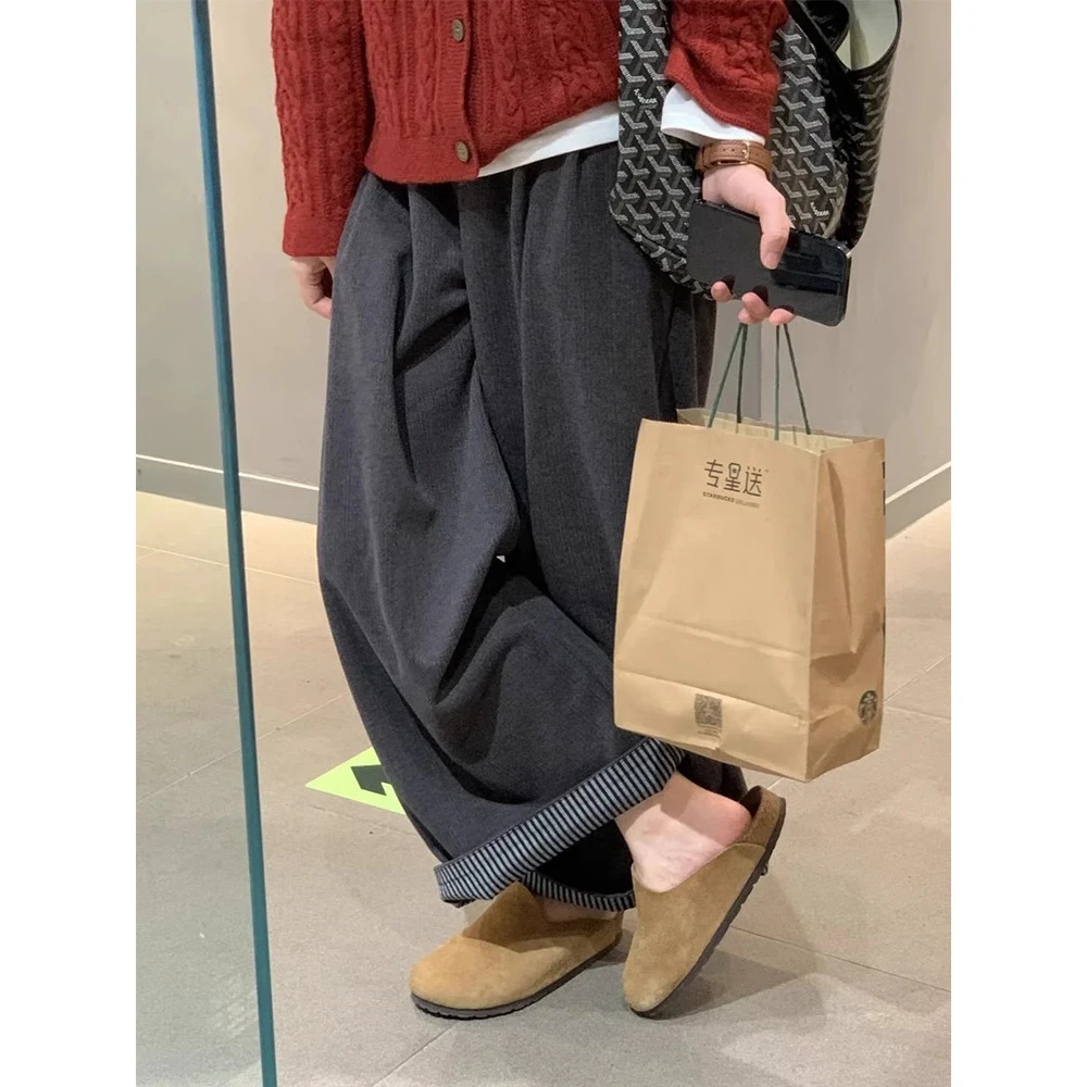 百搭阔腿裤女春冬胖妹妹mm宽松显瘦直筒休闲裤梨型身材灰色毛呢裤