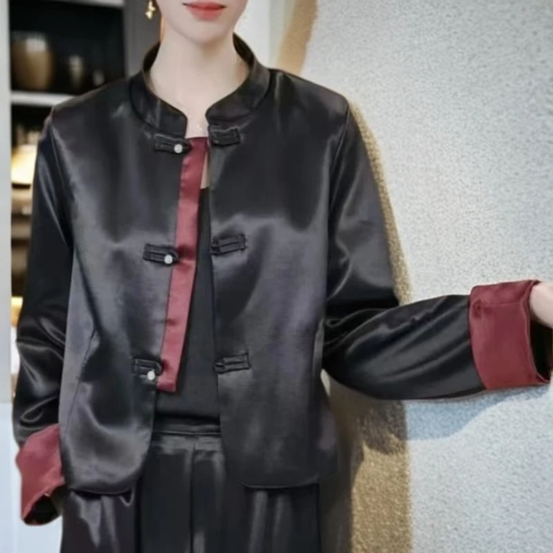 N319【锦悦】春秋新款新中式复古盘扣长袖外套休闲短款中国风女上衣