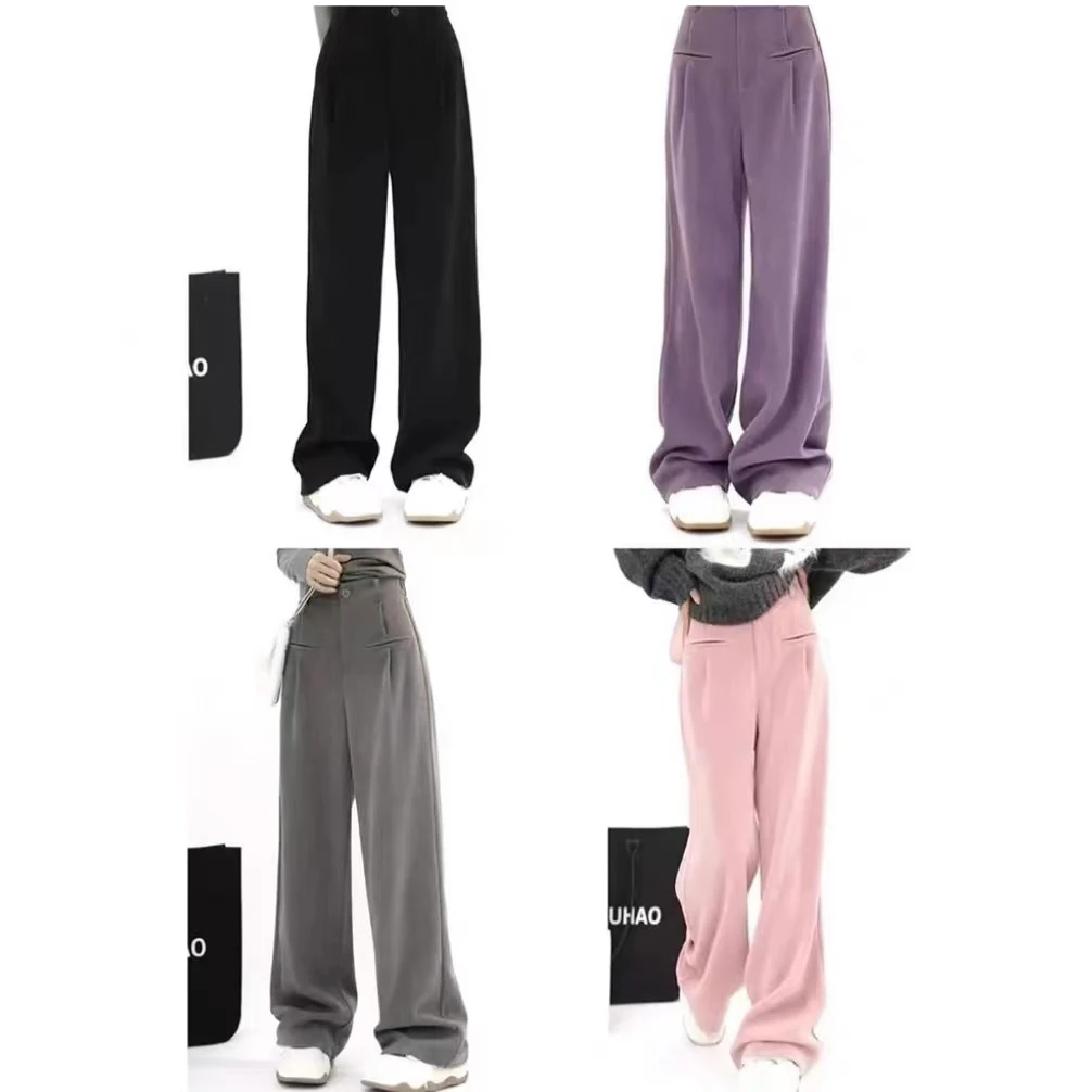 初见家  【后松紧腰雪尼尔裤拖地裤】细条纹垂感休闲裤拖地裤