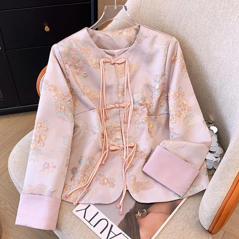 2024香风别致外套中式国风刺绣名媛流苏盘扣立领上衣复古气质百搭