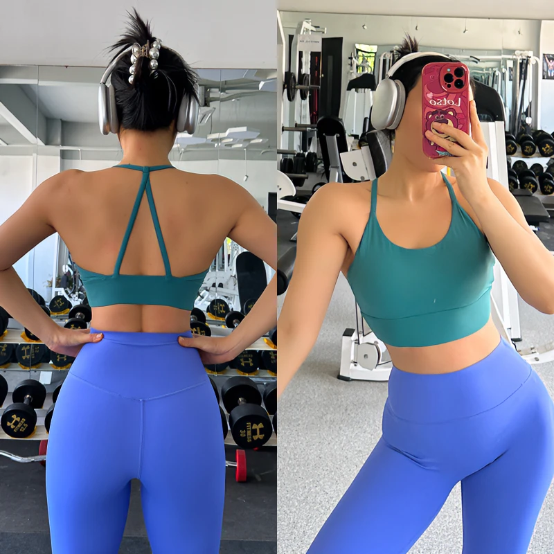 Reyna健身内衣 细带美背双面锦纶纯色瑜伽文胸防震运动吊带bra女