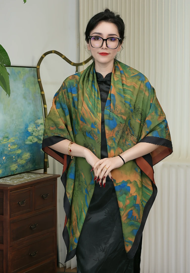 星悦｜千里江山｜香云纱 花萝秋冬保暖优雅百搭 140 方巾