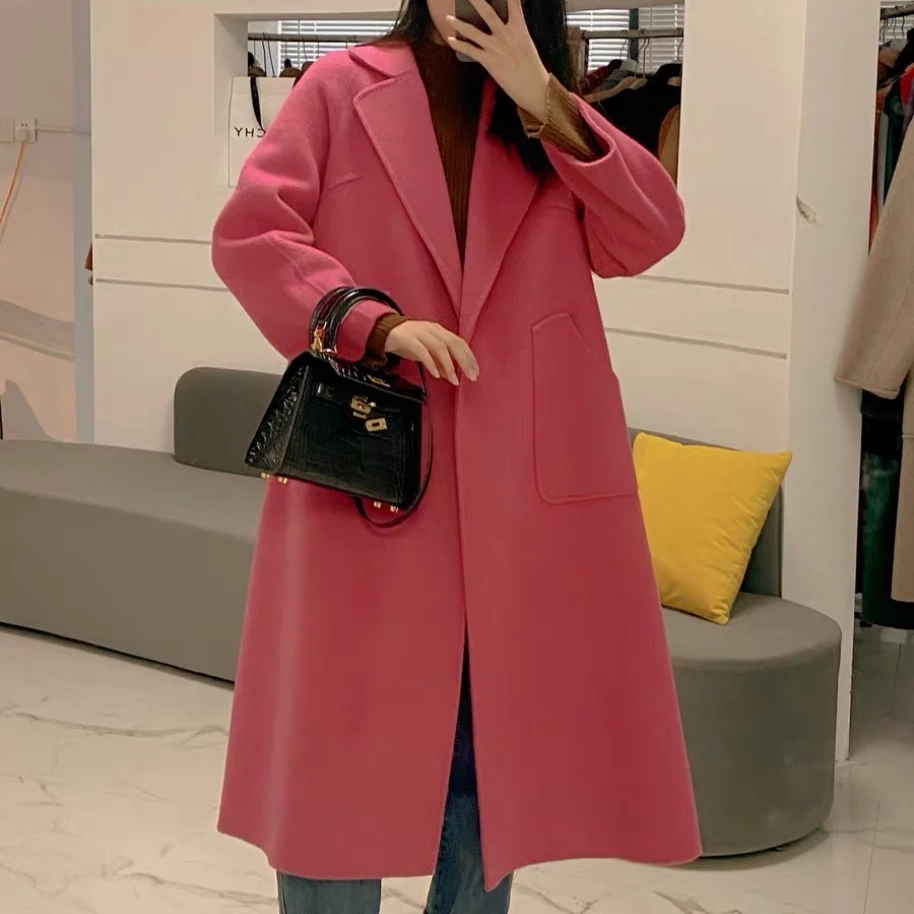 澳洲雪松粉双面呢羊毛大衣女中长款2022年新款高端毛呢外套秋冬