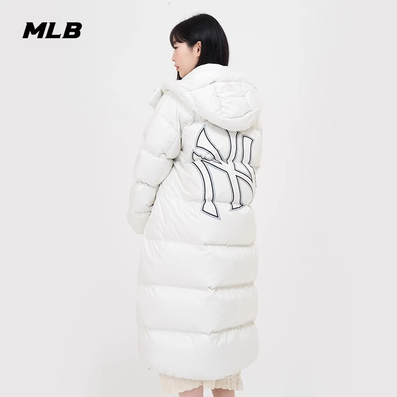 MLB男女情侣镂空大logo连帽长款羽绒服23秋季新款保暖【3ADJB1136】