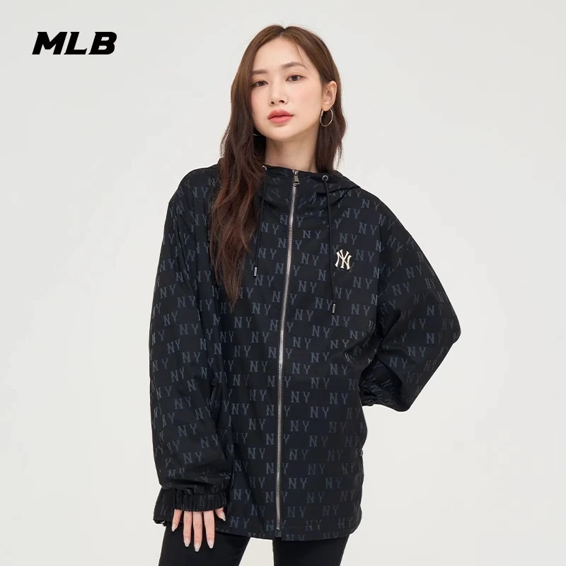MLB男女情侣满印老花连帽上衣运动休闲外套春秋新款3AWJM0444