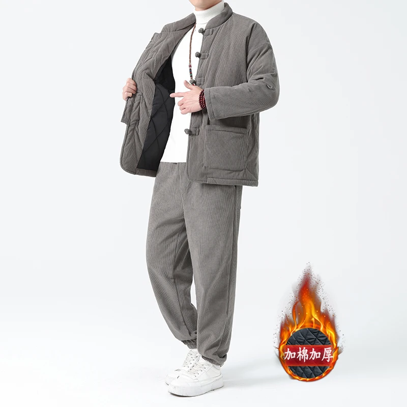 2024男装中国风加厚复古冬季套装棉衣休闲新中式唐装棉衣两件套潮