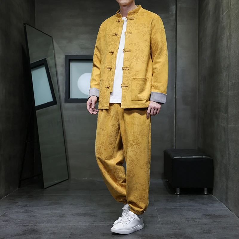 中国风套装男秋季新款复古休闲外套唐装新中式国潮宽松夹克两件套