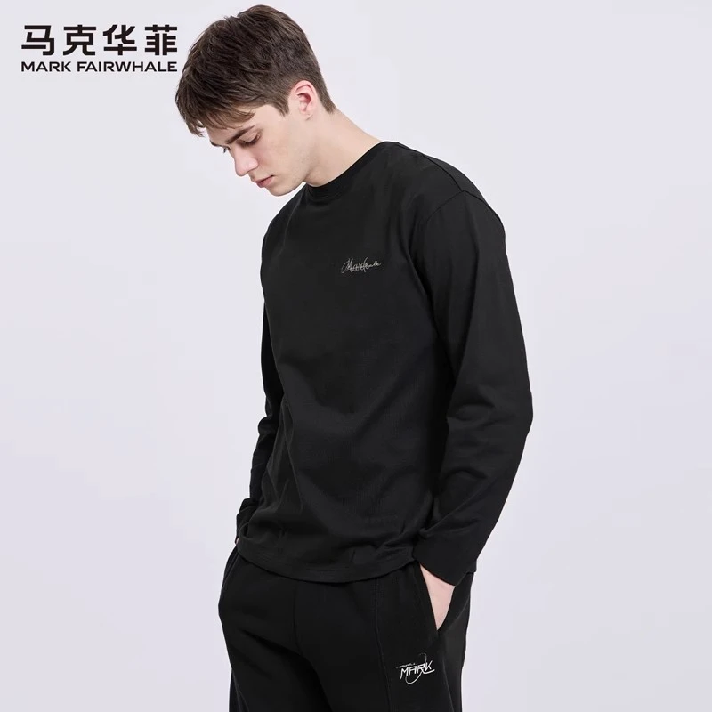 【纯棉舒适】马克华菲刺绣圆领长袖T恤男2025秋季新款潮牌打底上衣