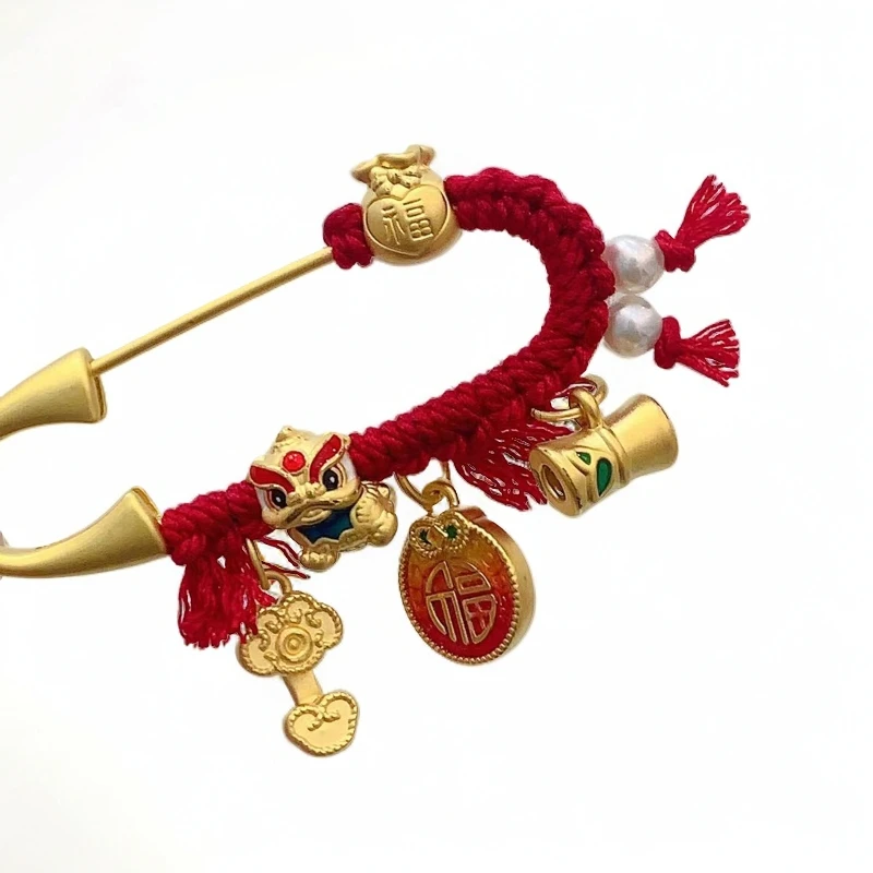 【宝宝别针】六桂福足金宝宝编绳别针平平安安国风胸针宝宝周岁礼物